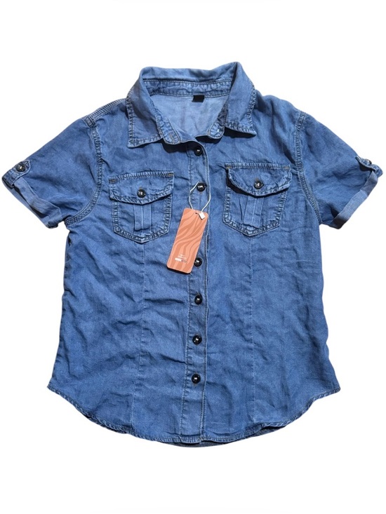 SHEIN Tops - SHEIN Blue Short-Sleeve Denim Button-Down Shirt